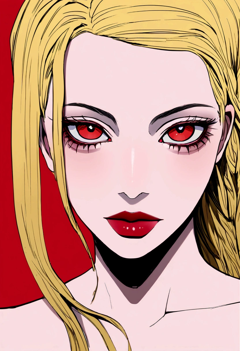 (portrait du visage:1.2), Une femme (Ambre entendue), robe rouge, blond, lubrique