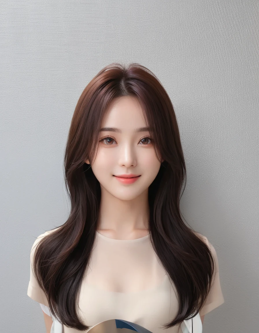 Best Quality, 8k, Masterpiece, (Portrait: 1.3), (photo realistic:1.4), (hyper realistic:1.4), Sharp Focus, looking at viewer, (smoother lighting:1.1), (increase cinematic lighting quality:0.9), realistic lighting, backlighting, light on face, ray trace, (brightening light:1.2), (Increase quality:1.4), sharp detail, (best quality real texture skin:1.4), finely detailed eyes, black_eyes, finely detailed face, 25 year old Korean woman,smiling_face
