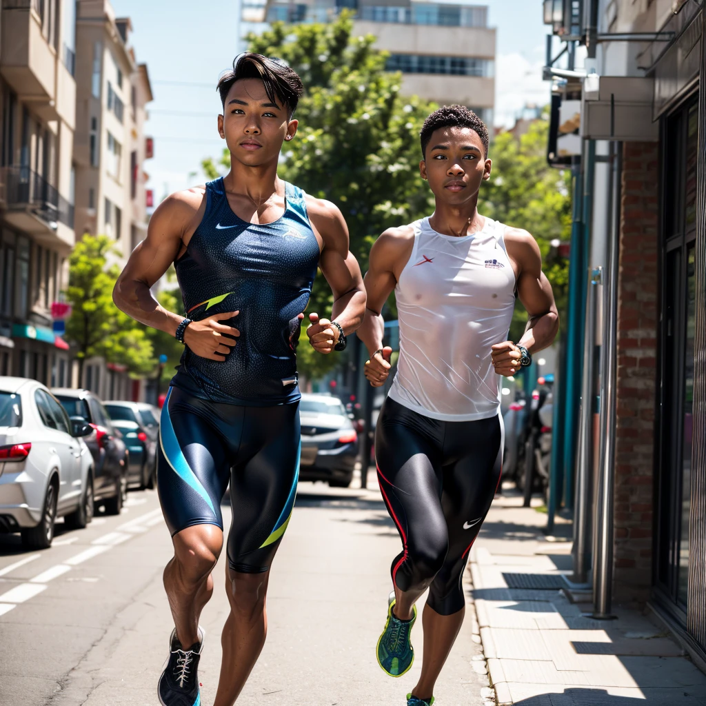 Olympic、Athletics、Women's Marathon、short chestnut hair、Tanned detailed skin、Beautiful and voluptuous、非常にhealthyでAthletic abilityの高いyoung女性が、SoakingWetClothey body is wet:1.9)、With a look of pain、Under the scorching sun、(Running through the city streets:1.9)、ぴったりとしたクロップ丈のTank top、Play shorts、running シューズを履き、Muscularの体格と形の良い曲線は、激しいtrainingによって強調されています。(Highest quality、8K、High resolution、masterpiece:1.2)、Super detailed、(Real、Photorealistic、Photorealistic:1.37)、Highly detailed facial features、Beautifully detailed eyes、Beautifully detailed lips、Highly detailed eyes and face、Long eyelashes、Athletic ability、Muscular、healthy、Slender、Tightened、Tightened、Tightened、6 Pack Abs、Curvaceous、Hourglass body type、young、Perfect Skin、Glowing Skin、Sweat、Heavy breathing、A tense look、bliss、intoxication、running、Uphill、Cityscape、Fiery sunlight、City、Fitness、training、Sportswear、Tank top、Play shorts、runningシューズ、