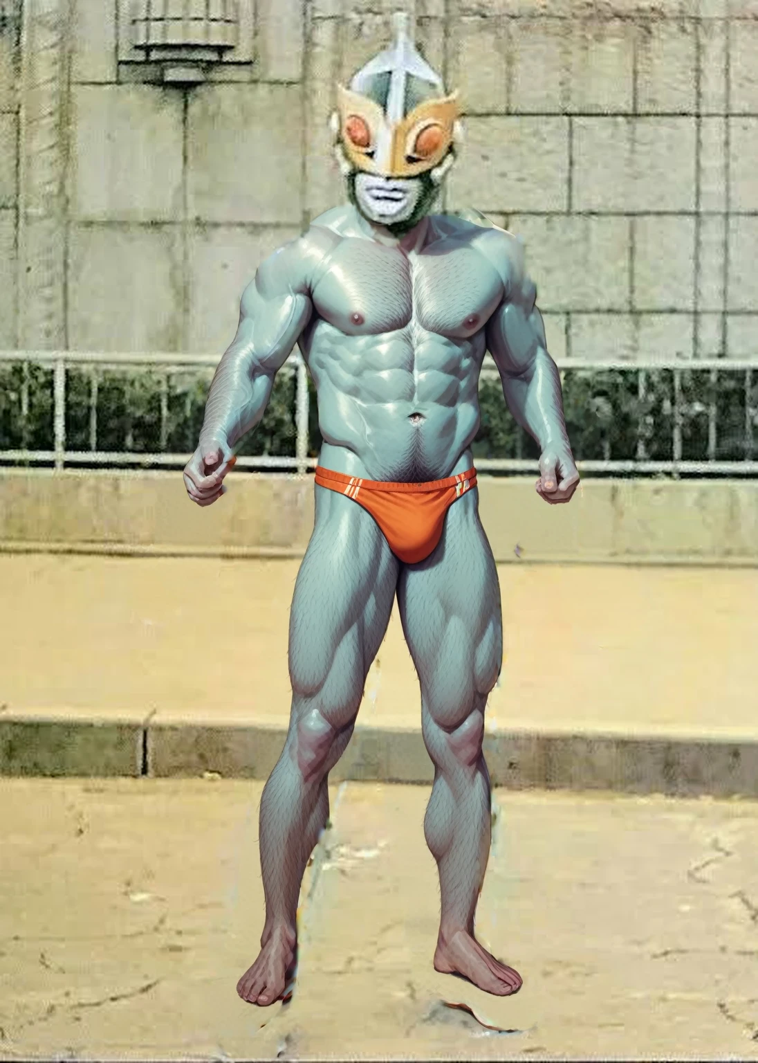 NSFW,1970s,shirtless,nude,50years old,hairy body,muscle with little fat,