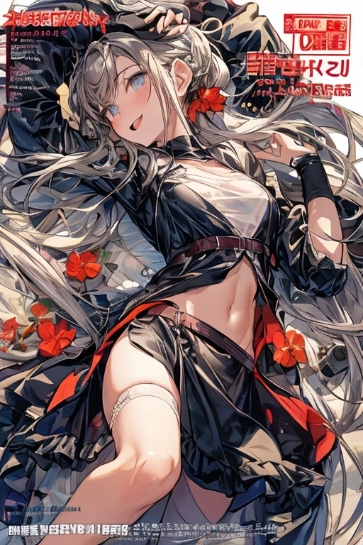 (small breasts:1.2), (perky chest:1.2), (pointed chest:1.2), (Pudding cake magazine cover:1.3),(from above:1.0),(shoot from the side:1.1),masterpiece, 1girl, Amazing Cleavage:1.1, thin waist, optimum,tmasterpiece,hight resolution,best qualtiy,hyper HD,super detailing,awardwinning,a 18yo cute girl,(The upper part of the body),anatomy correct,Beautiful Black miniskirt,garters,Gaze,Small face,bangss,holster,Beautuful Women,hands up,leg holster,Gaze,black boots,Cowboy Shot,cute face,a blond,Longhaire,Twin-tailed,Braids, Hairline,（scarlet eyes）,long eyelasher,Hanging eye corners,White skin of the, ((see through camisole:1.1)), ((Sheer nipples:1.0)),Rocket Tits,(Slim body),smile,seductive weak smiling,(with sparkling eyes and a contagious smile),little open mouth, Looking at Viewer, 
