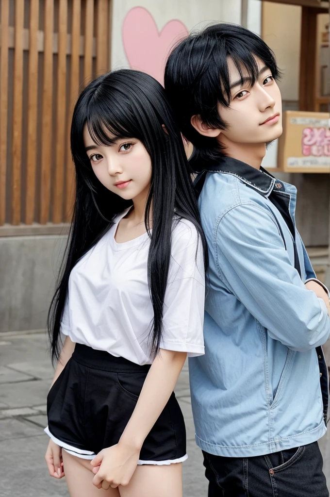 Anime boy and girl, who are best friends, have black hair, look very cute, age of 26 years, korean style