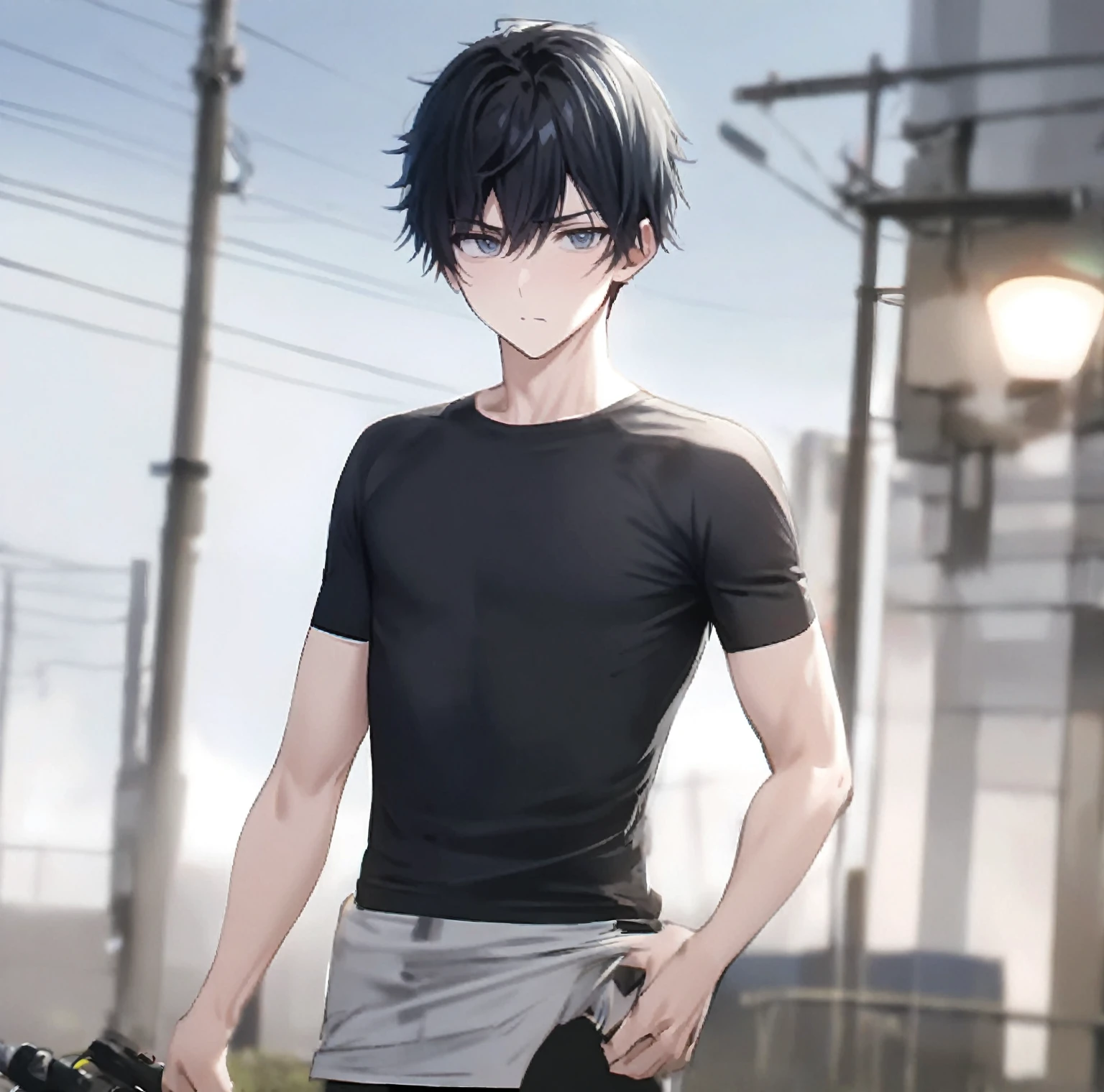 ((masterpiece)), ((1boy)), ((Cool sporty young man)), ((Road bike)), ((Handsome man with short black hair)), ((Light blue, narrow eyes)), ((Muscular))