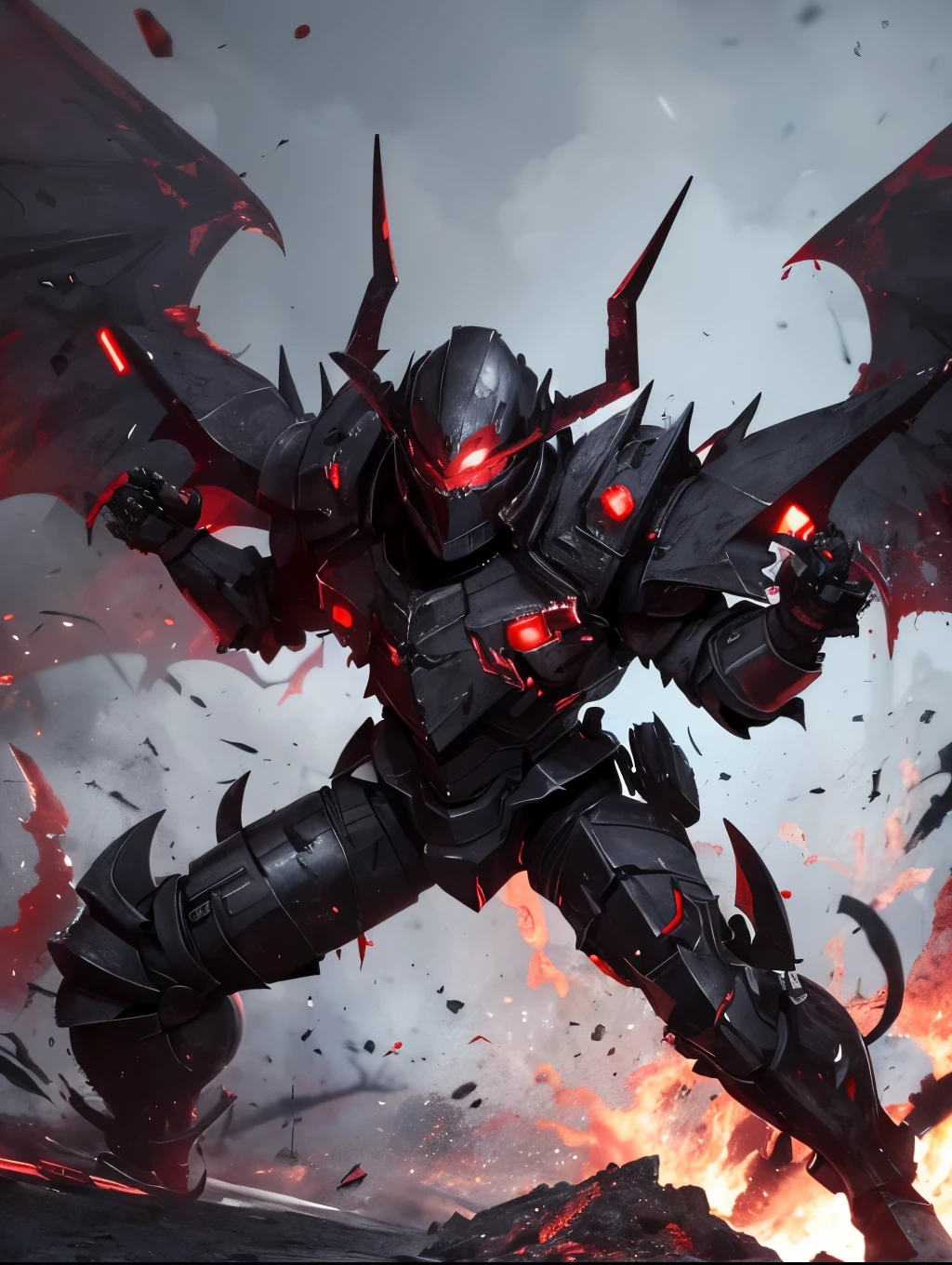 demon, alot of blood going around the place, Chain with darkness, Black smoke, black cool cyborg slim body fast armour, small drone flying around the armour, deadly double claws armour weapon, sci-fi looking armour. Speed thin but fast armour, thin, fastest.