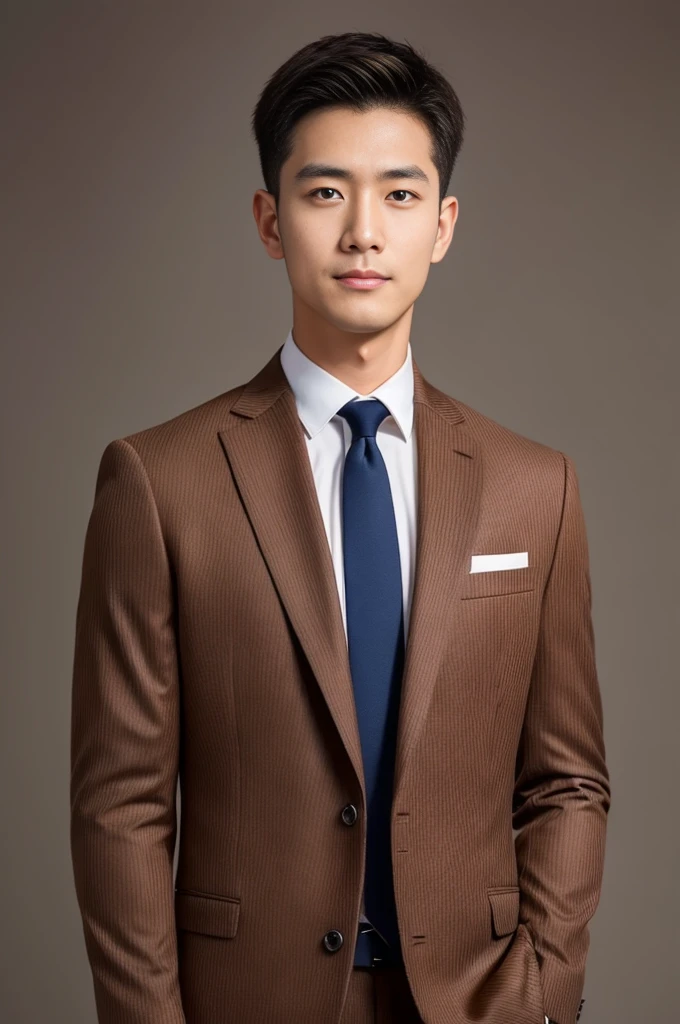 Brown striped suit、 30-year-old handsome employee、The hair is neat.It is not advisable to cut the beard short.no beard. (Super handsome S-class suit man)、 Japanese male, 30 years old、 merchant、 Super Deluxe Set、 office、 Stand up in a suitSyoung handsome man、 full body image、 (CG Unity 8K High Detail Photo)、 (a very detailedSThe most handsome boy in the class)、 (Photos are real)、 ((top quality))、 super detailed、 (Masterpiece)、 super high quality、 High、 audience、 gentleman、 very beautiful hair、 short hair、 bright photos、 As handsome as a model、 As handsome as an idol、 Luxury watches、 Eyes balanced looking at the audience with a slight smile