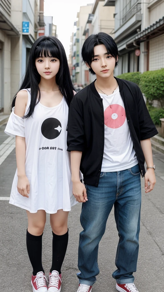 Anime boy and girl, who are best friends, have black hair, look very cute, age of 26 years, korean style