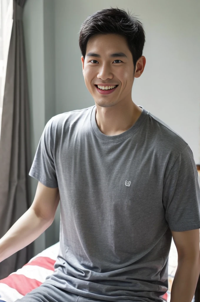 single: 1.5, (ที่TRUEแล้ว, Masterpiece, 8k HD, good light quality, sportswear, to fit the face, complicated details), A handsome Korean man with muscular arms.. , 20 years old, be happy, smile brightly, detailed face, delicate eyes, look at the sky, Wear a tight white t-shirt.:1.6 ., black eyes, Black hair color, ผมsmooth, smooth,SurTRUE,Excellent details,Highest quality,TRUE,Open your mouth to talk.. , Close your eyes.., (standing in the bathroom:1.5)