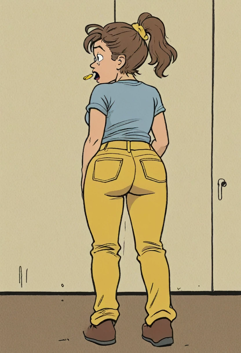 lisaloud, back view, farting, yellow gas, butt, gassy, fart, pants pulled off, biting lip, shortstack