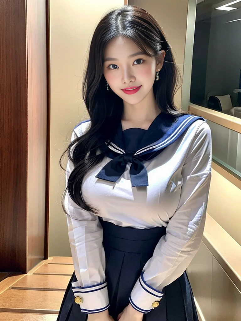 (Commemorative photo of a super cute Korean office lady with pure white hair:1.3)(grin,smile)(Beautiful Sweat:1.3)(16K, RAW Photos, Highest quality, masterpiece: 1.2),(Shiny wavy braids fluttering in the wind) Super detailed, Super Resolution, (Genuine, Genuine photos: 1.37), Portraiture, High-resolution RAW color photos, Professional photos, Very detailed, 8k wallpaper, Very detailed CG Unity 8k wallpaper, Very detailed beautiful girls, Very detailed faces, ((whole body)), beautiful woman, Huge breasts,(huge boobs:1.1) (Big Boobs:1.1), Beauty college student (A tight, girly Sailor Moon uniform topped with luxurious winter clothing),office lady, Korean Girls,(K-POP Female Idols), (Idol-class beauty)(Beautiful office lady:1.1)(Underground mall stairs:1.2)(16 years old)gal,Gal,Heavy makeup,