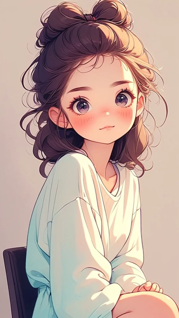 (masterpiece, best quality:1.2), a beautiful girl，Skin details，Detailed drawing of eyes，soft hair curly hair，Wear a large bow on your head，polka dot sweater，small freckles，Retro contrasting colors