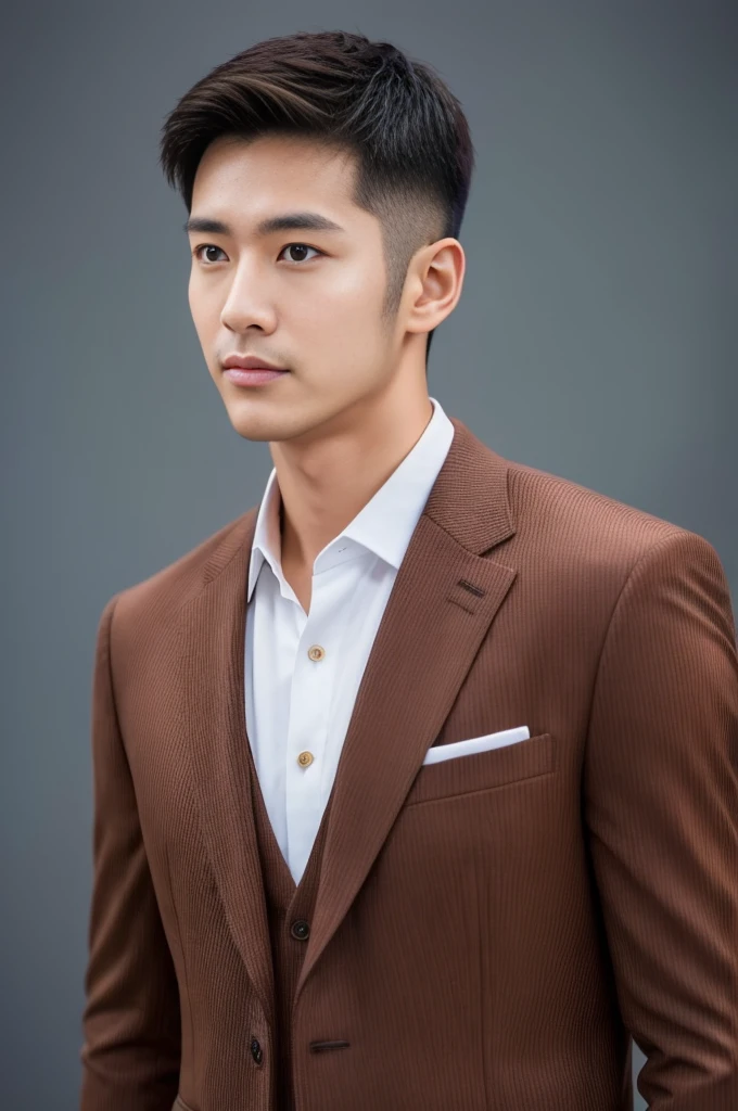 Brown striped suit、 30-year-old handsome employee、The hair is neat.It is not advisable to cut the beard short.no beard. (Super handsome S-class suit man)、 Japanese male, 30 years old、 merchant、 Super Deluxe Set、 office、 Stand up in a suitSyoung handsome man、 full body image、 (CG Unity 8K High Detail Photo)、 (a very detailedSThe most handsome boy in the class)、 (Photos are real)、 ((top quality))、 super detailed、 (Masterpiece)、 super high quality、 High、 audience、 gentleman、 very beautiful hair、 short hair、 bright photos、 As handsome as a model、 As handsome as an idol、 Luxury watches、 Eyes balanced looking at the audience with a slight smile