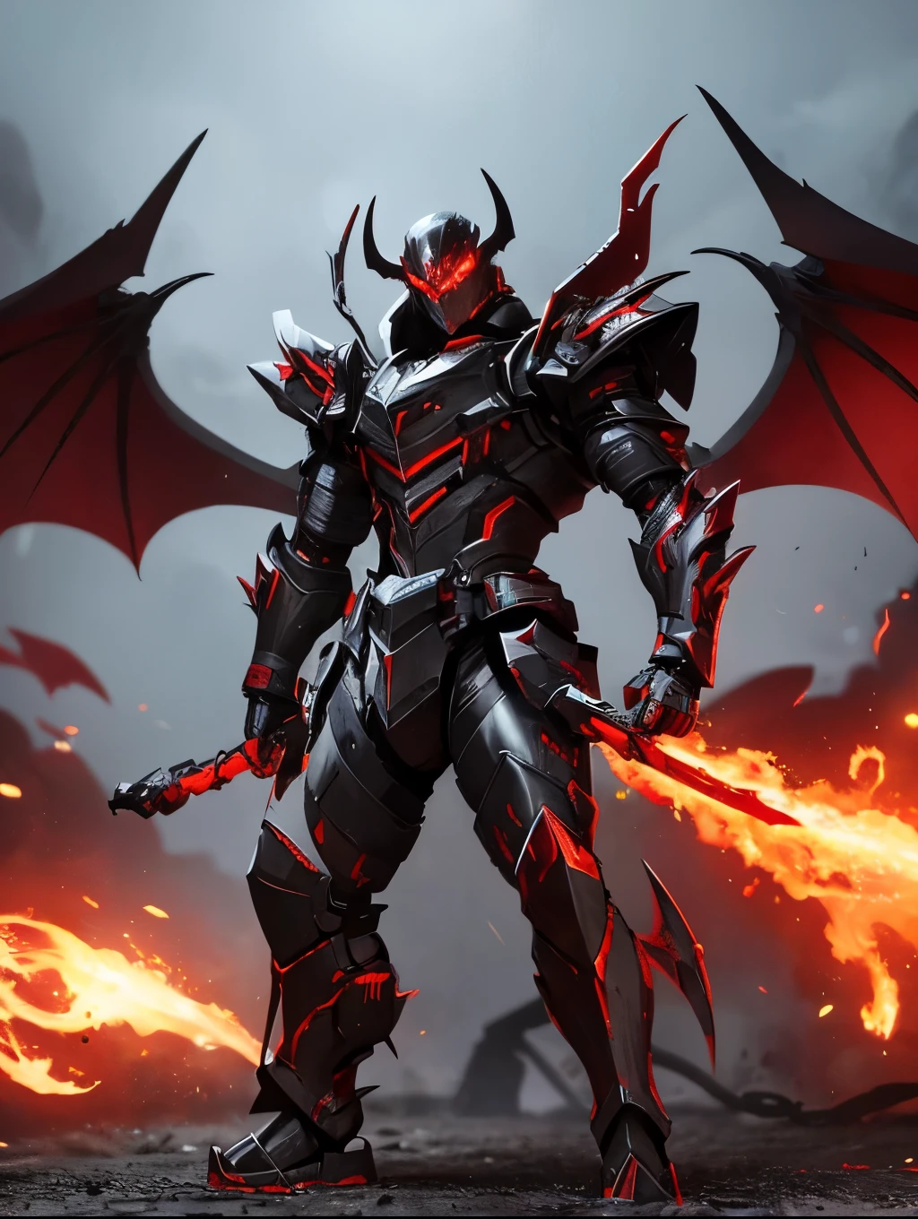 A handsome man, demon, alot of blood going around the place, Chain with darkness, Black smoke, black cool cyborg full body slim fast armour, small drone flying around the armour, deadly double claws armour weapon, sci-fi looking armour. Speed thin but fast armour.