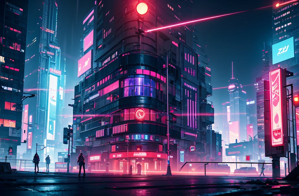 cyberpunk city, neon light, ight, HDR, futuristic building, red light, purple moon, red theme, traffic light, 4k resolution, landscape