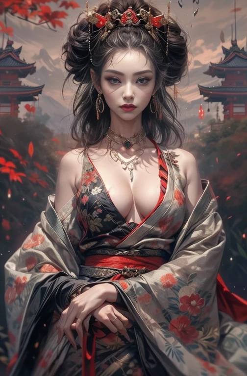 Wait warrior, pretty face, Delicious Company, Alluring figure, Wearing an open kimono. The artwork is created in a medium reminiscent of Japanese ink paintings....., Features bold brushstrokes and a Monochromatic color palette. Artist'Masterful technique reveals the intensity and power of the image'sense of presence,with the highest quality, Perfectly capture every detail with ultra-high resolution. Textures and intricate patterns on kimonos are rendered with extreme precision. Lighting is carefully designed,Enhance drama, Features deep shadows and subtle highlights. general, The artwork exudes elegance and power, Combining traditional Japanese aesthetics with a modern feel. Monochromatic color palette, Combine details, Create captivating and immersive experiences for your audience.