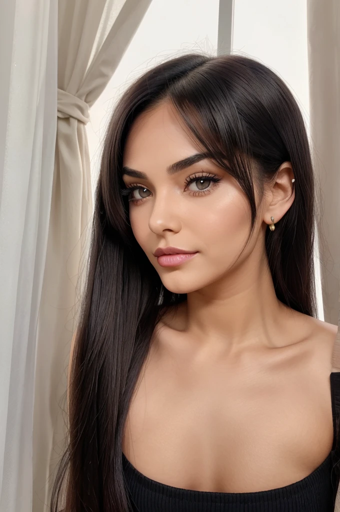 Gender- female
Hair colour - black
Age- 14
Height -5'4

Voice- Kinda husky but feminine
piercings- both sides ear
Looks - sharp features, plump full 2 toned lips, normal sized forehead, small face, full eyebrows
Weight- 44kgs
Skin - light Brown
Hair- long straight hair with wispy curtain bangs
Teeth - Vampire and lil bunny teeth
Nose- Straight but slightly just a lil roman
Eyes- almond rounded eyes
Scar- One on my cheekbone just a small lil one
Body- just a bit  curvy and have thick thighs