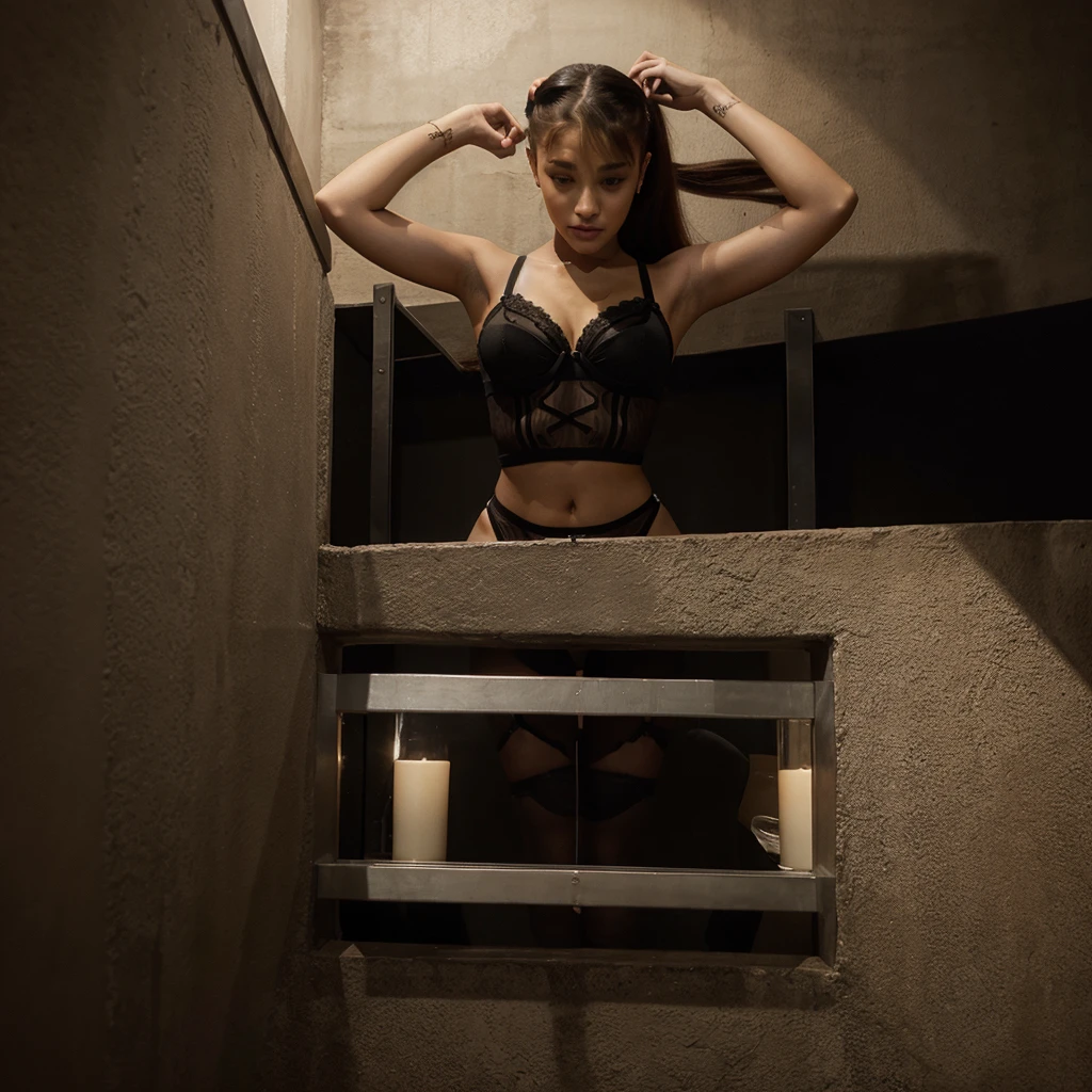 Ariana grande in black lingerie showing armpits full body