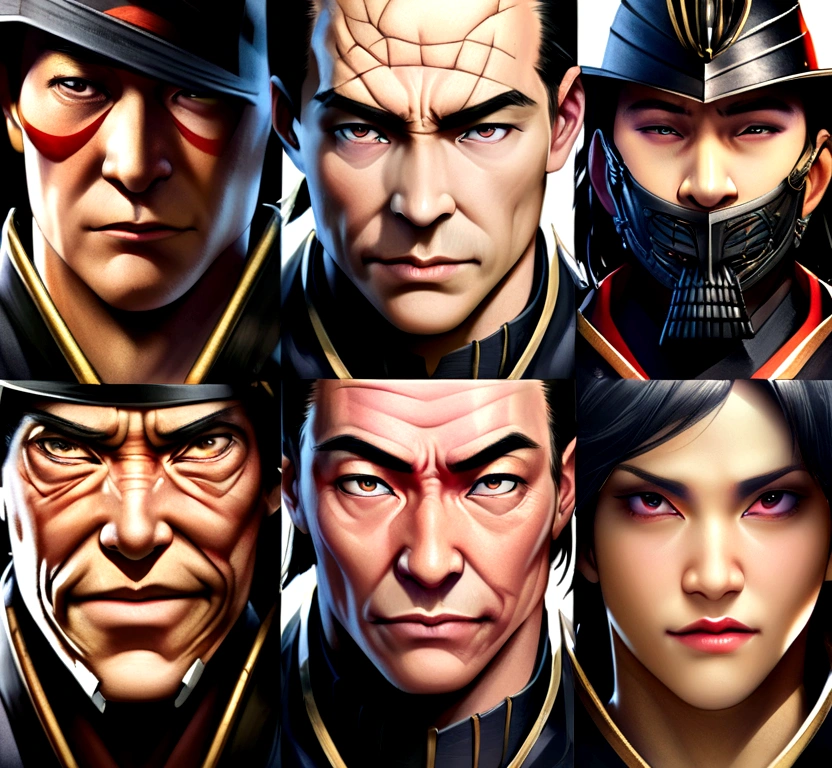 Realistic Ultra HD Close-up Portraits，Samurai wearing a war mask, Wrinkle ,Facial expressions express strong emotions