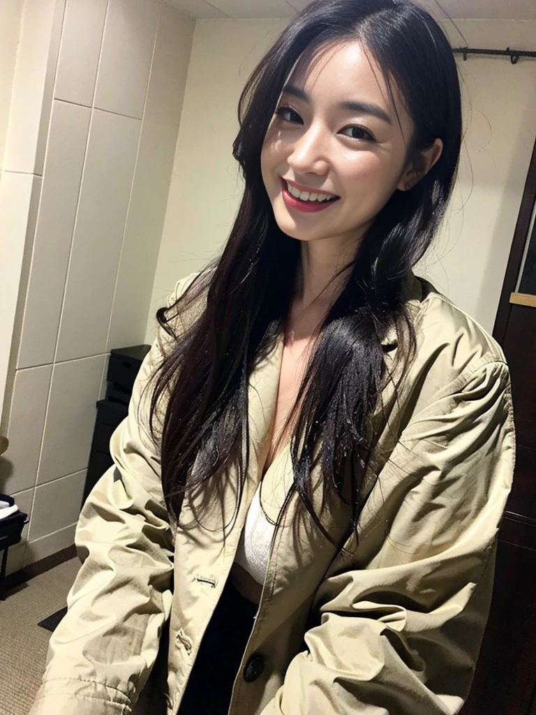 (Photo of a super beautiful Korean wife with black hair:1.3)(grin,smile)(Beautiful Sweat:1.3)(16K, RAW Photos, Highest quality, masterpiece: 1.2),(Wet and messy long hair in the shower) Super detailed, Super Resolution, (Genuine, Genuine photos: 1.37), Portraiture, High-resolution RAW color photos, Professional photos, Very detailed, 8k wallpaper, Very detailed CG Unity 8k wallpaper, Very detailed beautiful lady, Very detailed faces, ((whole body)), beautiful woman, Huge breasts,(huge boobs:1.1) (Big Boobs:1.1), Beauty college student (A tight and luxurious down jacket),office lady, Korean Girls,(K-POP Female Idols), (Idol-class beauty)(Beautiful aunt:1.1)(Private room:1.2)(36 years old)gal,Gal,Heavy makeup,