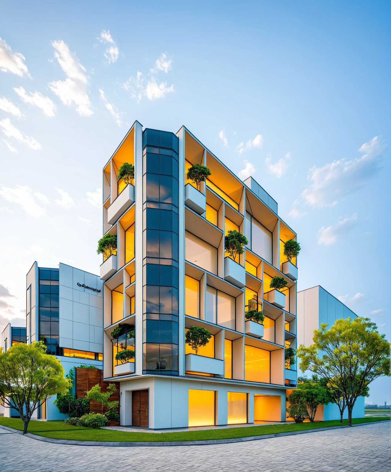 Masterpiece, high quality, best quality, authentic, super detail, outdoors, onestoreyvillaXL, aiaigroup, house style modern on the street ,stairs, white wall ,road,pavement, grass, trees, sky, cloud, (daylight:1.1)
