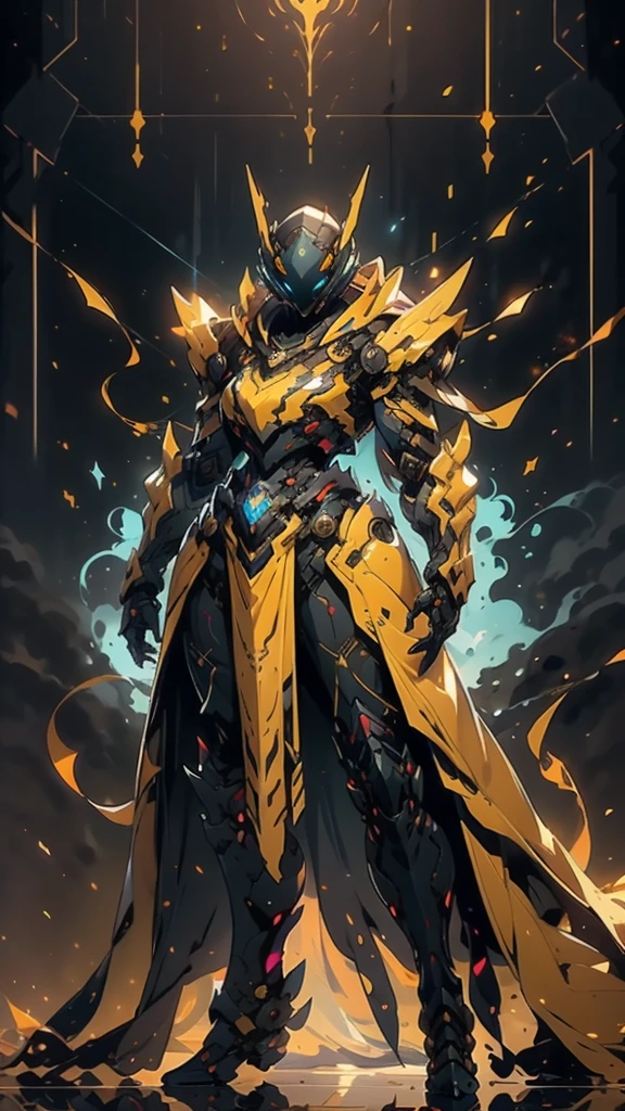 A woman adorned in fantasy-style full-body armor, a crown-concept fully enclosed helmet that unveils only her eyes, a composite layered chest plate, fully encompassing shoulder and hand guards, a lightweight waist armor, form-fitting shin guards, the overall design is heavy-duty yet flexible, ((the armor gleams with a golden glow, complemented by red and blue accents)), exhibiting a noble aura, she floats above a fantasy-surreal high-tech city, this character embodies a finely crafted fantasy-surreal style armored hero in anime style, exquisite and mature manga art style, (Queen bee mixed with Spider concept Armor, plasma, blood), ((Element, energy, elegant, goddess, femminine:1.5)), metallic, high definition, best quality, highres, ultra-detailed, ultra-fine painting, extremely delicate, professional, anatomically correct, symmetrical face, extremely detailed eyes and face, high quality eyes, creativity, RAW photo, UHD, 32k, Natural light, cinematic lighting, masterpiece-anatomy-perfect, masterpiece:1.5