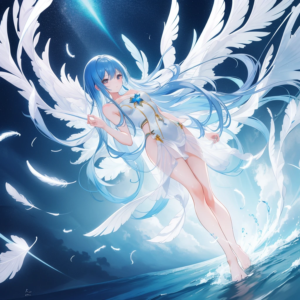 1girl,(((Highest quality、Masterpiece、Official Art、Award-winning works、Perfect Anatomy、Perfect human body、Super detailed、Fine lines of hair、The best dynamic composition)))、Anime Style、Star Fairy、It has transparent rainbow-colored wings growing on its back.、cute、White long boots、☆、Milky Way、universe、Meteors、Giant Star、Charm、Sparkling、Wake Up, Girls!,With feet firmly planted on the star-shaped earth、The stars shine beneath my feet、