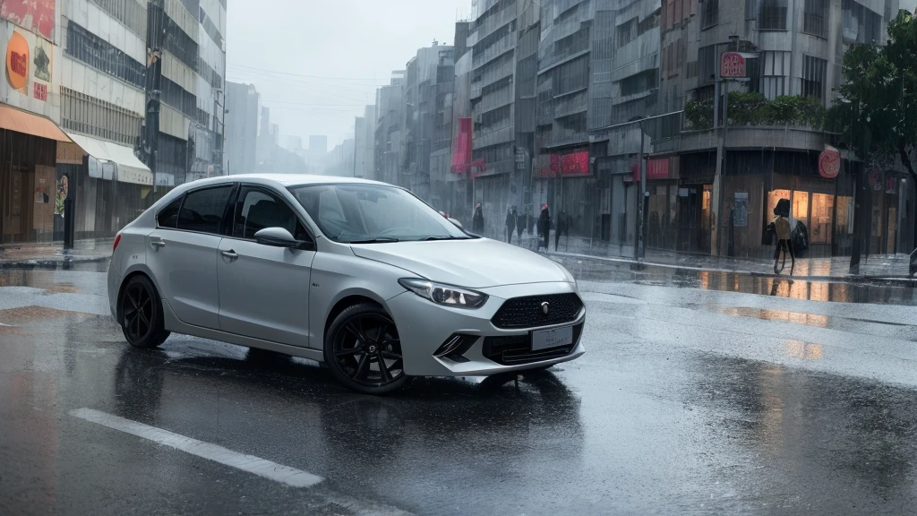 il y a une voiture qui roule dans la rue sous la pluie, Jour de pluie. rendu du jeu, sombre. par Makoto Shinkai, rendu d'octane. par Makoto Shinkai, greg rutkowski Makoto Shinkai, makoto Sinkai, Temps orageux. Makoto Shinkai, par Makoto Shinkai, par Makoto Shinkai, in style of Makoto Shinkai
