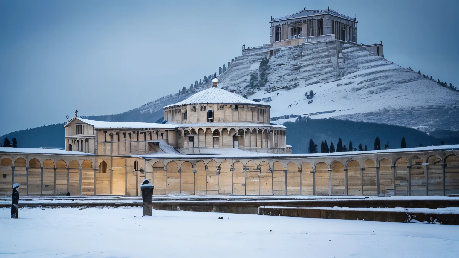 (Masterpiece:1.4, top-quality), ultra hi-res 8k, Tower of Pisa, Snow Scene