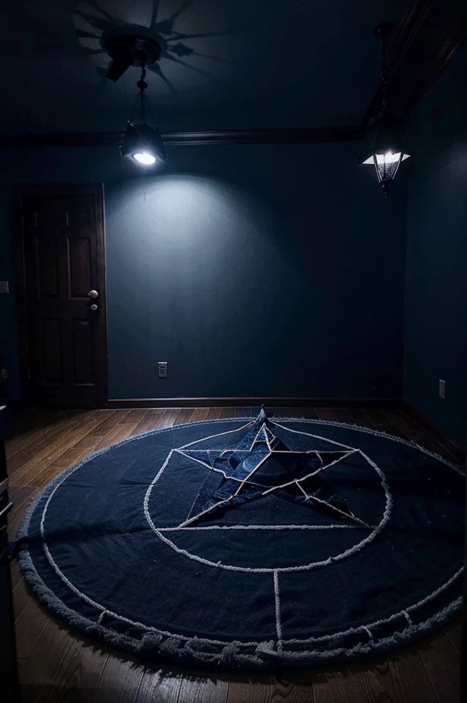 But on the floor of the room, I see a glowing blue pentagram magic circle.。Dimly lit room。Poor visibility。The haze is winning。