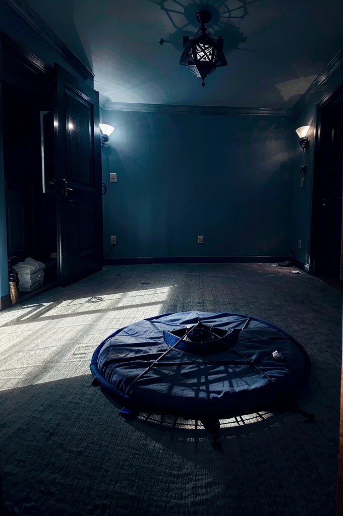 But on the floor of the room, I see a glowing blue pentagram magic circle.。Dimly lit room。Poor visibility。The haze is winning。