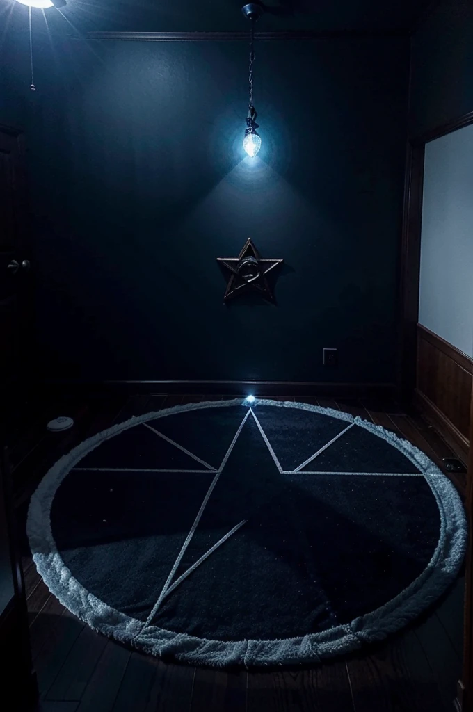 But on the floor of the room, I see a glowing blue pentagram magic circle.。Dimly lit room。Poor visibility。The haze is winning。