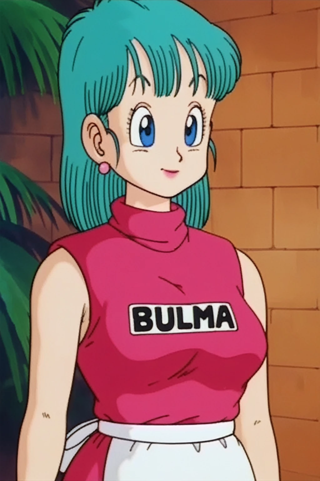source_anime, score_9, score_8_up, score_7_up, anime screencap, bulma \(dragonball\), aged_up, brick wall, blue skies, 1girl, solo, medium hair, blue eyes, jewelry, earrings, outdoors, sleeveless, tree, aqua hair, retro artstyle, 1990s \(style\), ((((nude showing bib boobs))))(((hands above showing armpits)))), right arm down, looking at the viewer, medium breasts, upper body, smile, standing,((((naked bib boobs))))(((((((((different image))))))))))