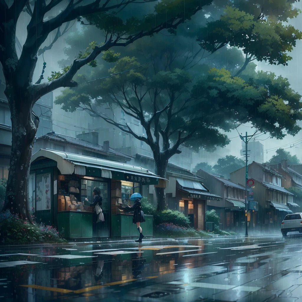 il y a une voiture qui roule dans la rue sous la pluie, Jour de pluie. rendu du jeu, sombre. par Makoto Shinkai, rendu d'octane. par Makoto Shinkai, greg rutkowski Makoto Shinkai, makoto Sinkai, Temps orageux. Makoto Shinkai, par Makoto Shinkai, par Makoto Shinkai, in style of Makoto Shinkai 1920 x 1080