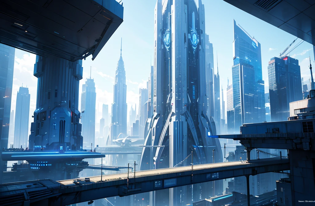 futuristic city, skyscraper, blue theme, blue light, HDR, 4k resolution, landscape