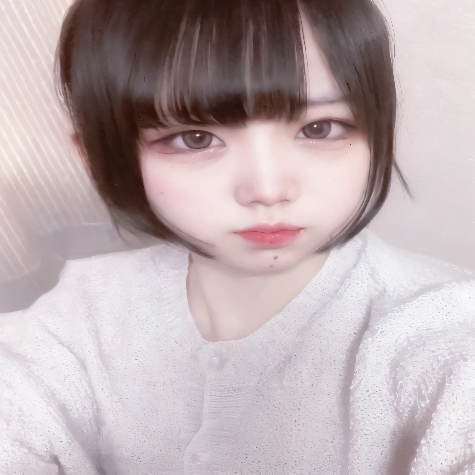 a close up of a young girl with a short black hair, with short hair, shikamimi, cute natural anime face, Chiho, sakimi chan, black hime cut hair, kotegawa yui, the hime cut, sui ishida with black hair, Yoshitomo Nara, sakimichan