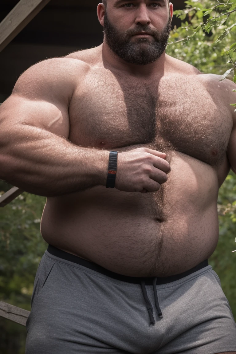8K HIGH RESOLUTION HDR Very Extremely Realistic Very Detailed High Quality Create a professional studio-style 8K HDR Very Real photograph featuring a middle-aged daddy rugged bodybuilder muscle bears man , burly, very realy detailed hairy, 8K very realistic beared big daddy muscle bear, and 8K very realistic detailed rugged burly man in shorts. Very Realistic detailed shorts, very realistic hair, very realistic beards, very realistic thick chubby fat neck, very realistic neck lines, very realistic detailed neck, very realistic belly, very realistic burly chest, very realistic detailed hairy burly strong chest and arms, very realistic detailed hairy burly strong chest and arms, very realistic pecs, very realistic burly muscle bear body, very realistic nipples, very realistic burly muscle bear body, very realistic face, very realistic detailed face, very realistic eyes, very realistic detailed eyes, very realistic pupils, very realistic detailed pupils, very realistic nose, very realistic waist, very realistic facial features, very realistic burly arms, very realistic elbows, very realistic hands, very realistic pecs, very realistic belly, very realistic human man body, very realistic bellybutton, very realistic wrists, very realistic fingers, very realistic fingernails, very realistic shoulders, very realistic mouth, very realistic lips, very realistic detailed skin, very realistic skin, very realistic mens clothing, very realistic detailed mens clothing. 8K HDR Very Realistic Hairy Bearded Burly Muscle bear Photoshoot, A very realistic burly muscle bear man in a Farm, 8K HDR Very Realistic Intricately Detailed, 8K HDR very realistic detailed Farm surroundings, 8K HDR very realistic surroundings lighting, No Deformities, captured with a 85mm lens by a world famous photographer, 8K HDR Very Ultra Realistic and 8K HDR Very Realistic Photograph, 8K HDR Clear HDR Quality full with very realistic real details