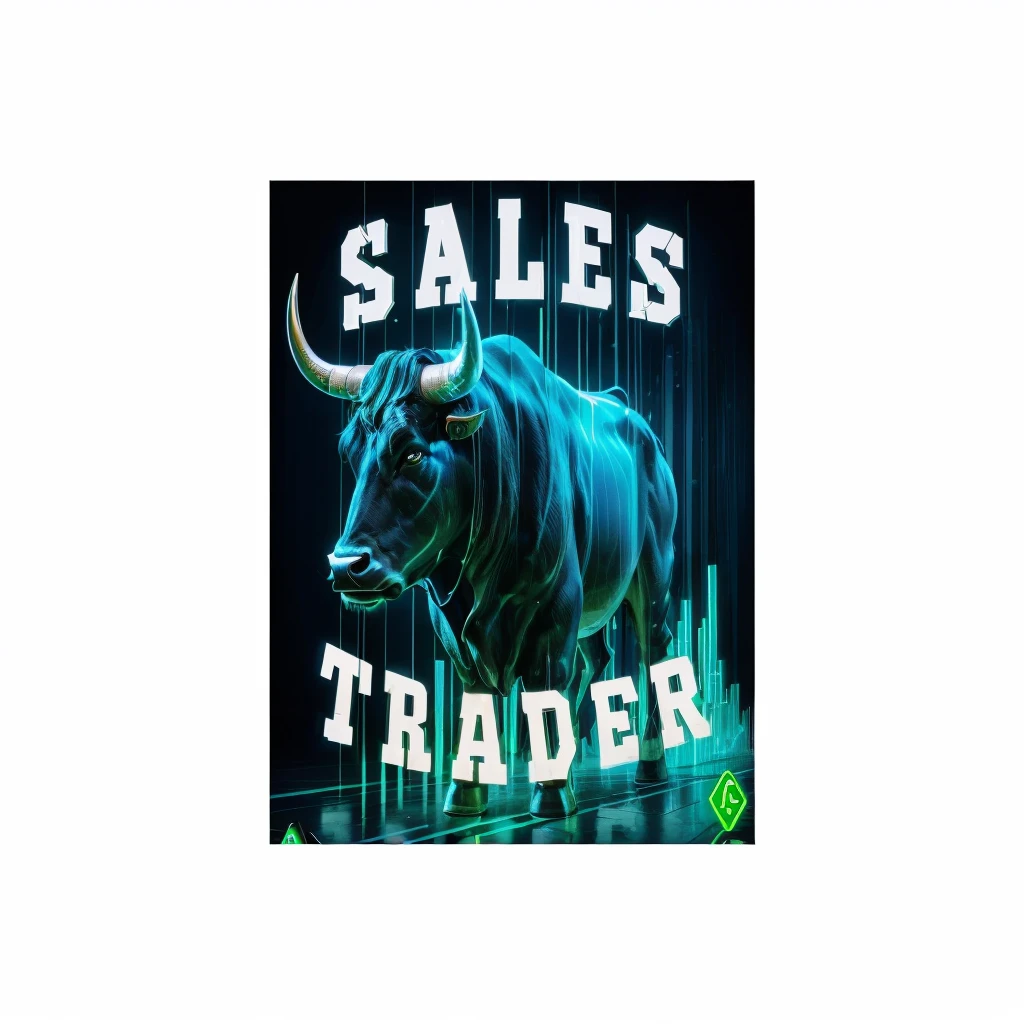 there is a bull standing in front of a sign, traders, negotiation, cgtrader, negotiation stocks, headbands, high quality product image”, business offer meme, an epic and majestic merchant degen, 9 0 - s, hyper bullish, album art, tx, bull, car negotiation game, 8 0 - s, by Samuel Silva, sf
