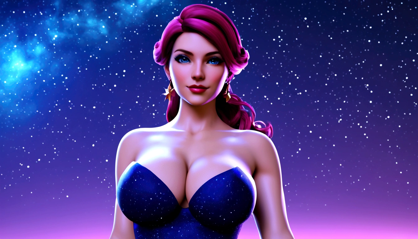 High detail, Super detailed, Ultra-high resolution, Girl enjoying time in fantasy galaxy,underwear、((Big Breasts)) , The background is a starry sky，There are colorful galaxies and galactic clouds, The stars were flying all around her, Delicate face, Add a fun atmosphere ,