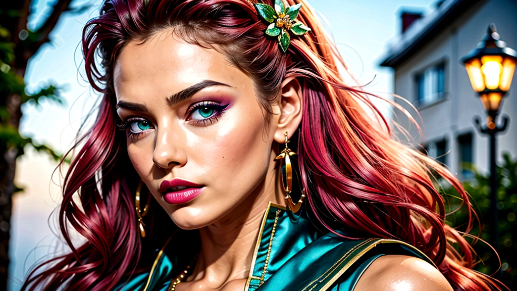 vintage style fantasy, masterpiece, magnificent art, best quality, 1girl, close-up girl nordic princess, Scandinavian mountains, winter weather, symmetrical and hyper detailed face, silky skin like peach silk, vibrant and aggressive green eyes, white and messy hair up to the waist, sculptural body, (sparks: 0.7), Adobe Illustration, Trand on Artstation, 8K, hd, UHD, cold and soft lighting, --q 500 --s 100, -