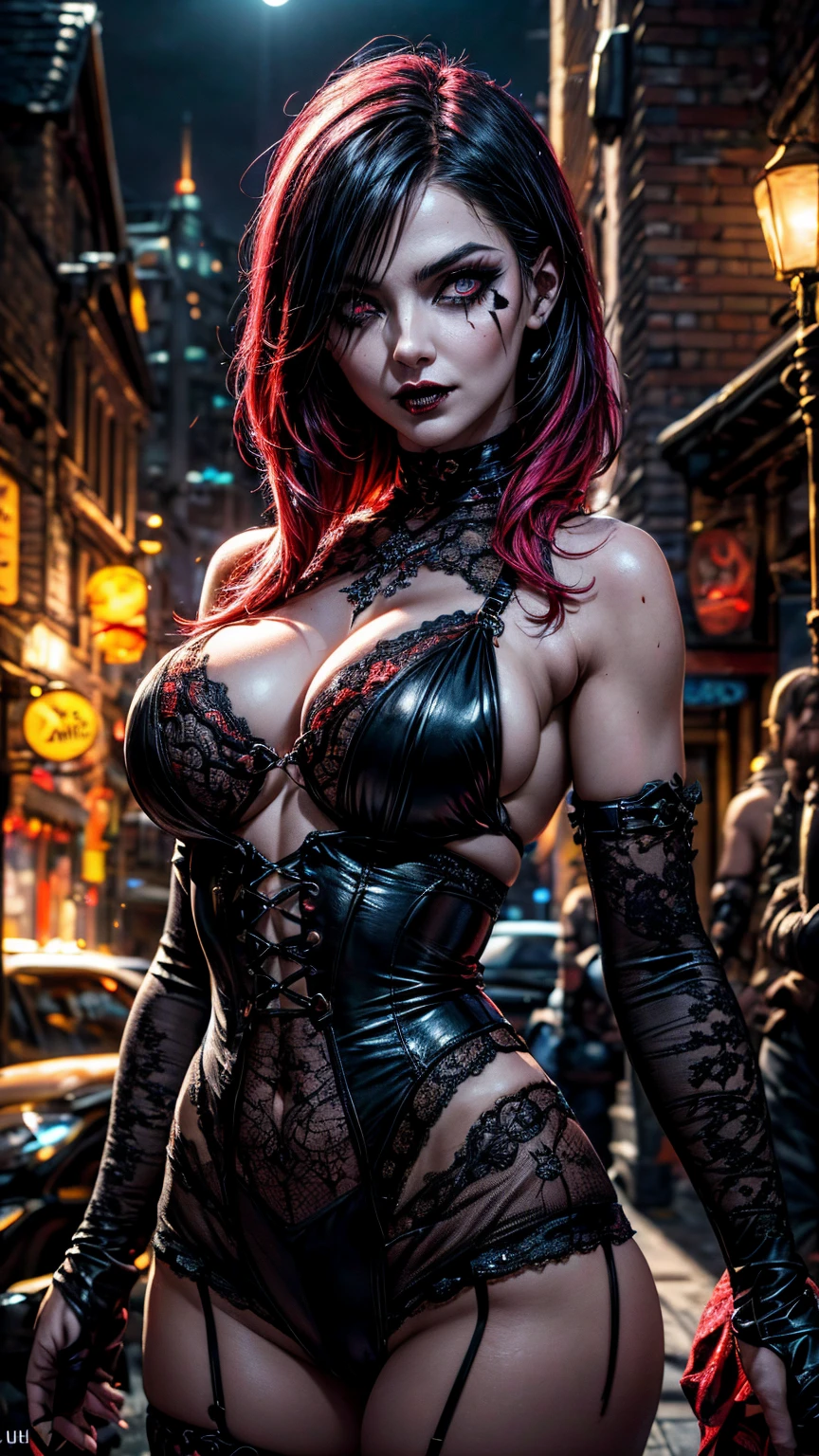 arafed woman in a see through sheer black lingerie posing for a picture, seductive cyberpunk dark fantasy, cinematic goddess body shot, gothic maiden of the dark, gothic horror vibes, dark goddess with six arms, sinister pose, androgynous vampire, dark witch character, sensual gloomy style, female vampire, rendered in sfm, dark goth queen, gothic maiden, dark cinematic lighting, highres, HD, 4K, masterpiece, ccurate, anatomically correct, UHD, best quality