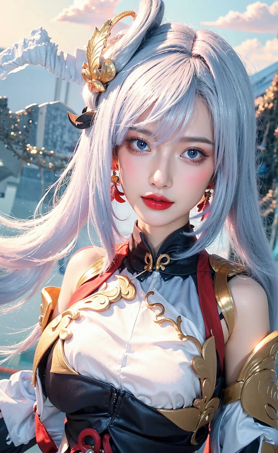 (Best quality, 8k, Masterpiece :1.3), upper bod y, Sharp focus :1.2, Beautiful woman with perfe ct figure, Highly detailed facial and skin textur e, Detailed eyes, Double eyelids, Interior view, :
erpect lighting, Glowing skin,thick lipstick lips