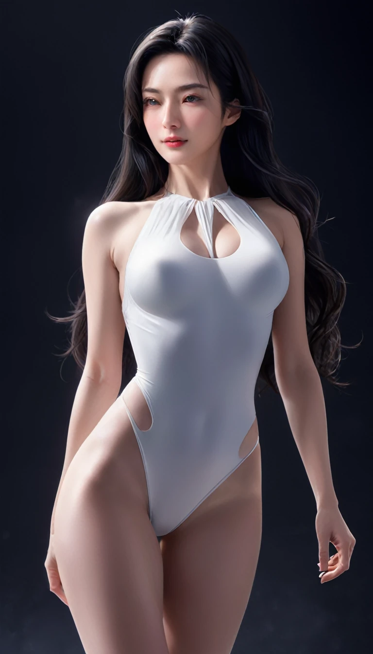 ((最大16K解像度のmasterpiece:1.6)), beautiful, Highest quality, Absolutely wonderful, high detail, Ultra-high resolution, masterpiece, Real, Realistic, The depth of the written world, Cinematic Light,
One elegant mature woman, Long black hair, beautiful顔, Highly detailed facial expressions, Gentle expression, Transparent white skin, Very delicate skin texture, Superb proportions, Anatomically correct body,
Elegant high leg swimsuit, snow-white color, Fine fabric texture、
Black Background,
Focus on the upper body,((Close-up of face:1.5)),