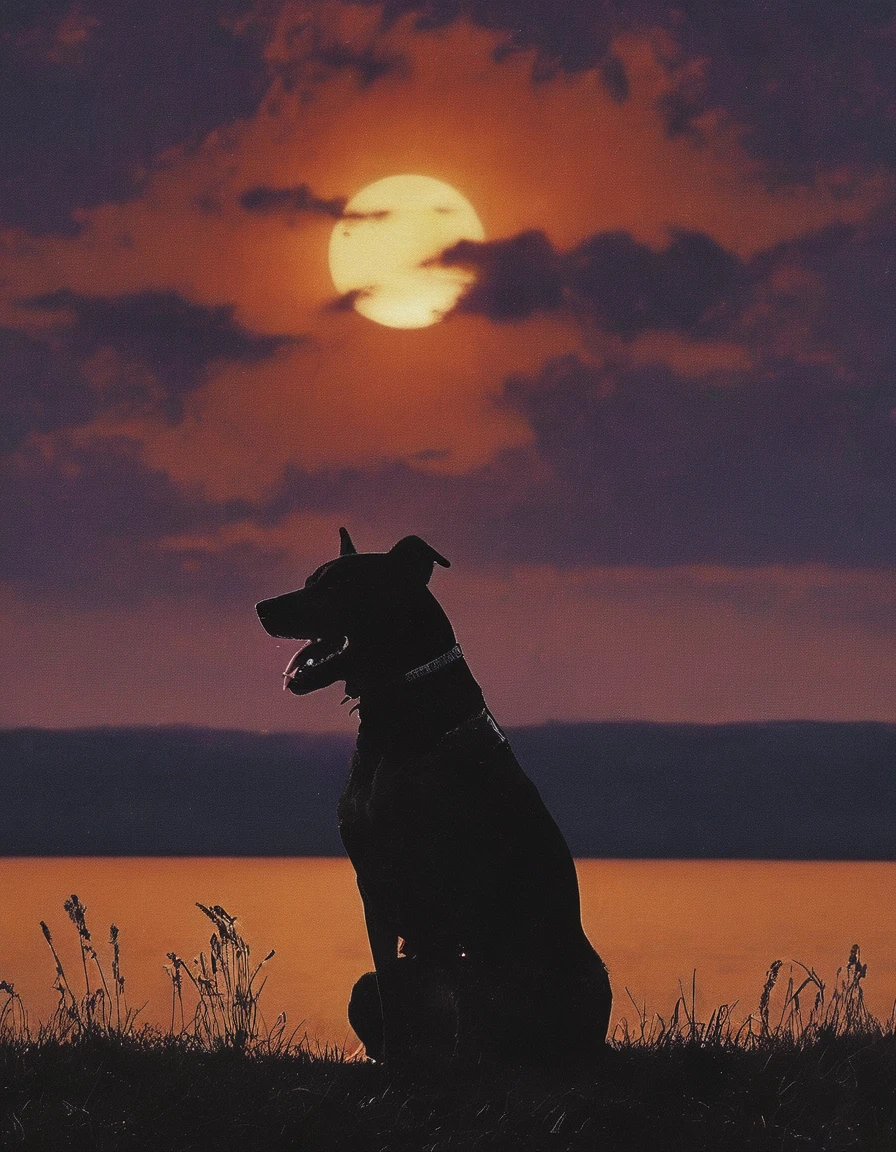 dog, sunset background