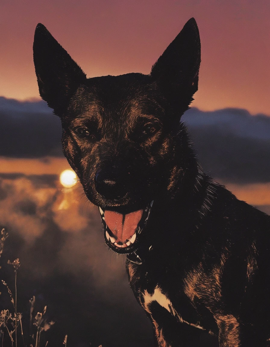 dog, sunset background