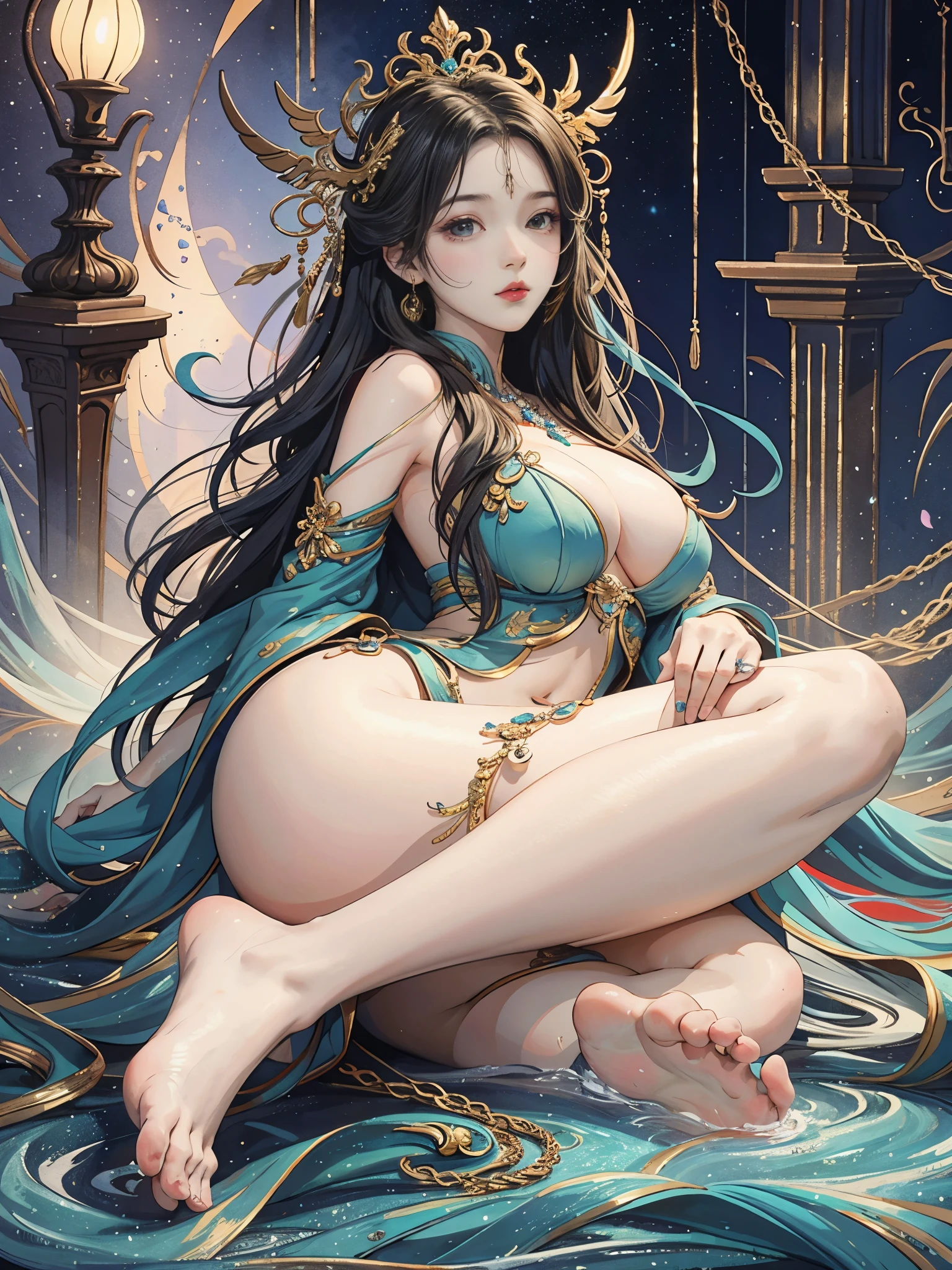 Feet，Oversized feet，Soles，Soles of feet，Feet in front，（tmasterpiece，top-quality，Best quality at best，offcial art，Beautiful and beautiful：1.2），（1 plump girl），The content is very detailed，Colorful，The most detailed，offcial art，Unity8k wallpaper，ultra - detailed，Beautiful and beautiful，Big breasts are beautiful，tmasterpiece，Best quality at best，（tangled，datura，Tangles，entangled），divinelight，artistically，Flash drawing，PerfectNwsjMajic