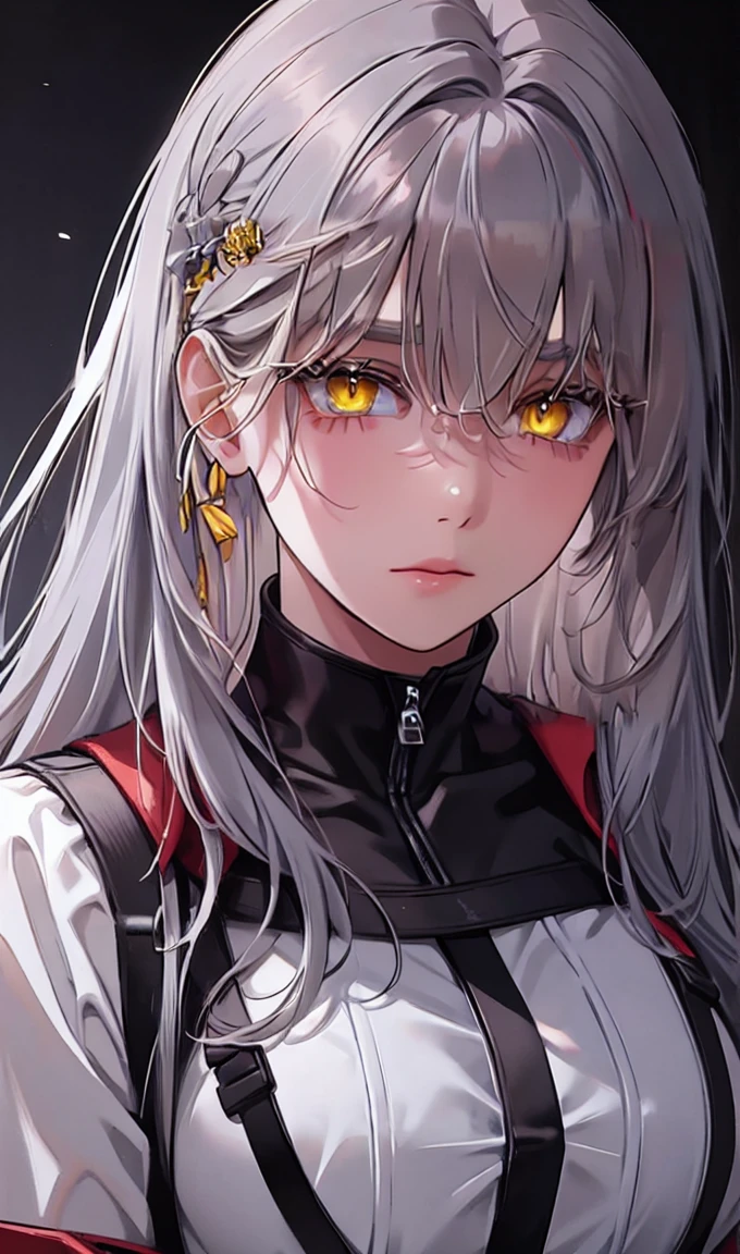 1girl, solo,lips, female focus, red eyes, looking at viewer, gray hair, long hair, closed mouth, huge body