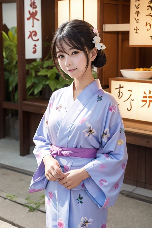 1girl, Yukata, Morning Glory, Festival