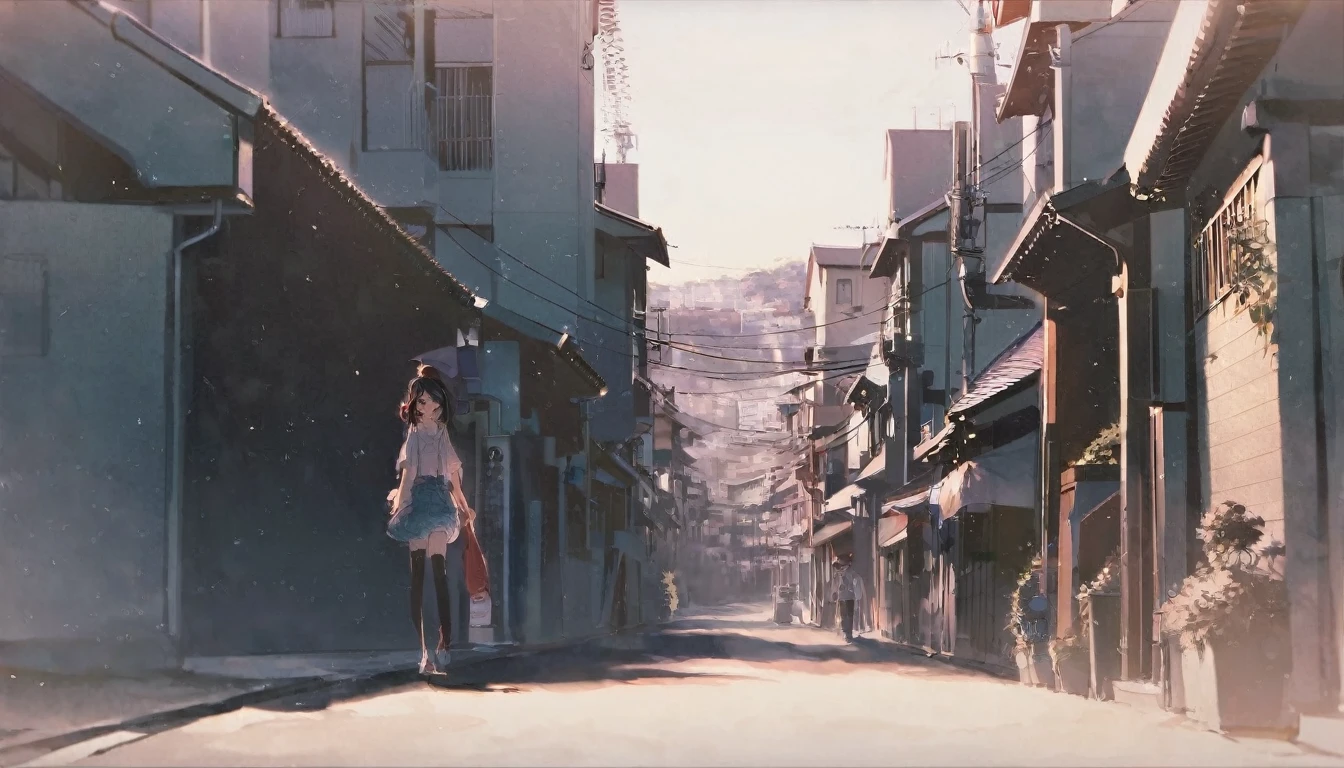 by rella, woman standing on a narrow street in a city with buildings, in a tokyo street, by Eizan Kikukawa, in the streets of tokyo, standing in an alleyway, by Torii Kiyomoto, by Kamagurka, by Tobias Stimmer, in narrow tokyo alleyway, shot in canon 50mm f/1.2
