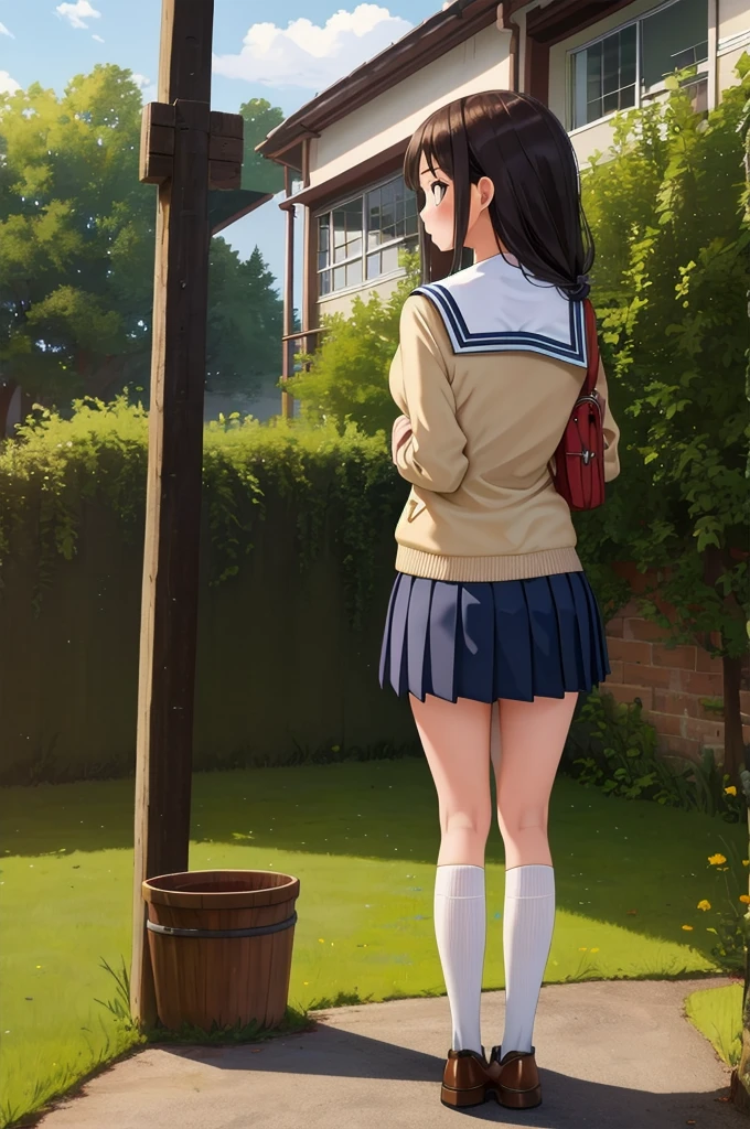 masterpiece,best quality,1girl, school girl taking a pee, highly detailed