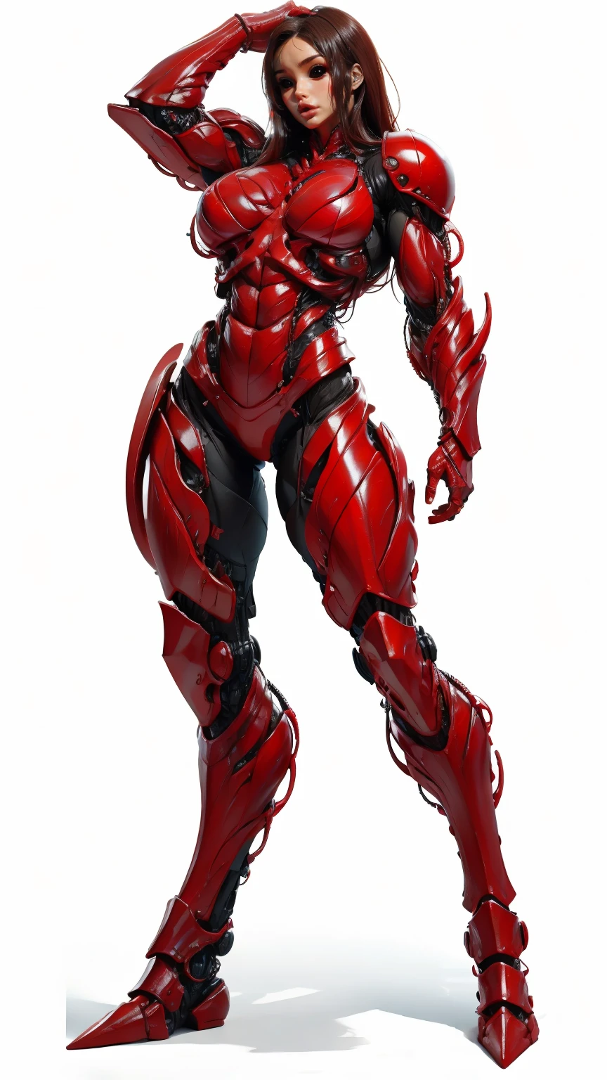 a photo-realistic image of Megan fox as armored carnage, (solo:1.0), (red carnage skinless muscular bio-mecha armor:1.25), (mouth wide open, carnage style:1.25), (full body view:1.25), Realistic, Very detailed face and eyes, (masterpiece:1.1), (beautiful girl face:1.45)