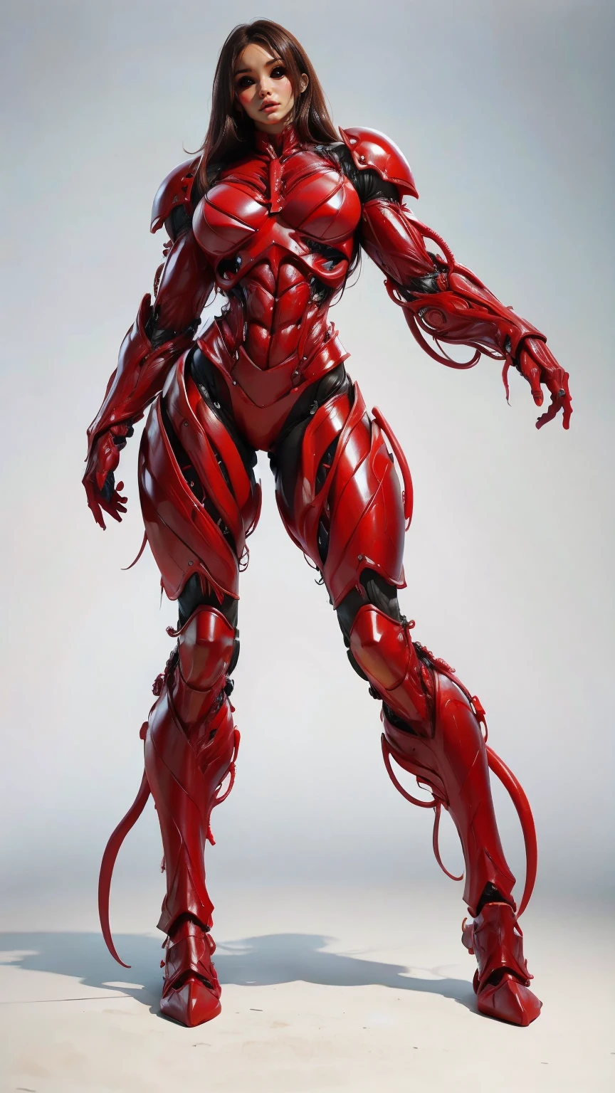 a photo-realistic image of Megan fox as armored carnage, (solo:1.0), (red carnage skinless muscular bio-mecha armor:1.25), (mouth wide open, carnage style:1.25), (full body view:1.25), Realistic, Very detailed face and eyes, (masterpiece:1.1), (beautiful girl face:1.45)